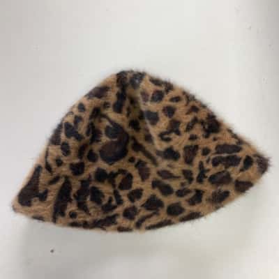 Angora Wool Leopard Print Bucket Hat One Size 