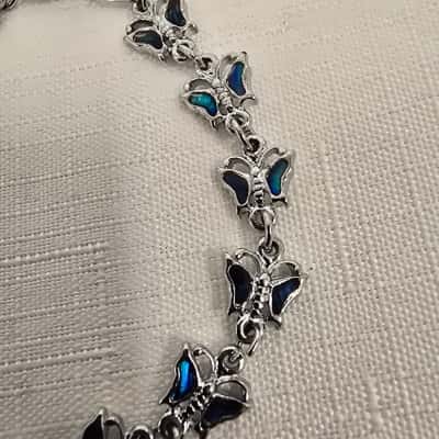  Women's Silver Tone Paua Butterfly Bracelet