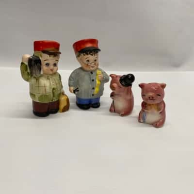 Vintage Retro Salt and Pepper Shakers- Pigs & Train Conductor 