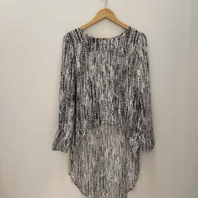 Sass & Bide Womens Size 8 Long Sleeve Top Black  / Pattern / White 