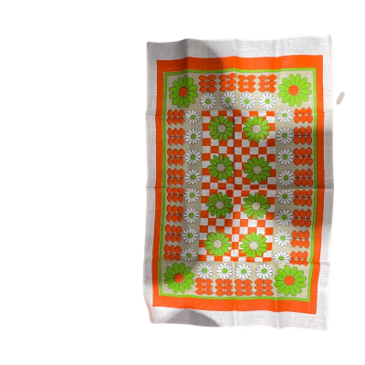 Pure Linen Green Orange Floral Tea Towel