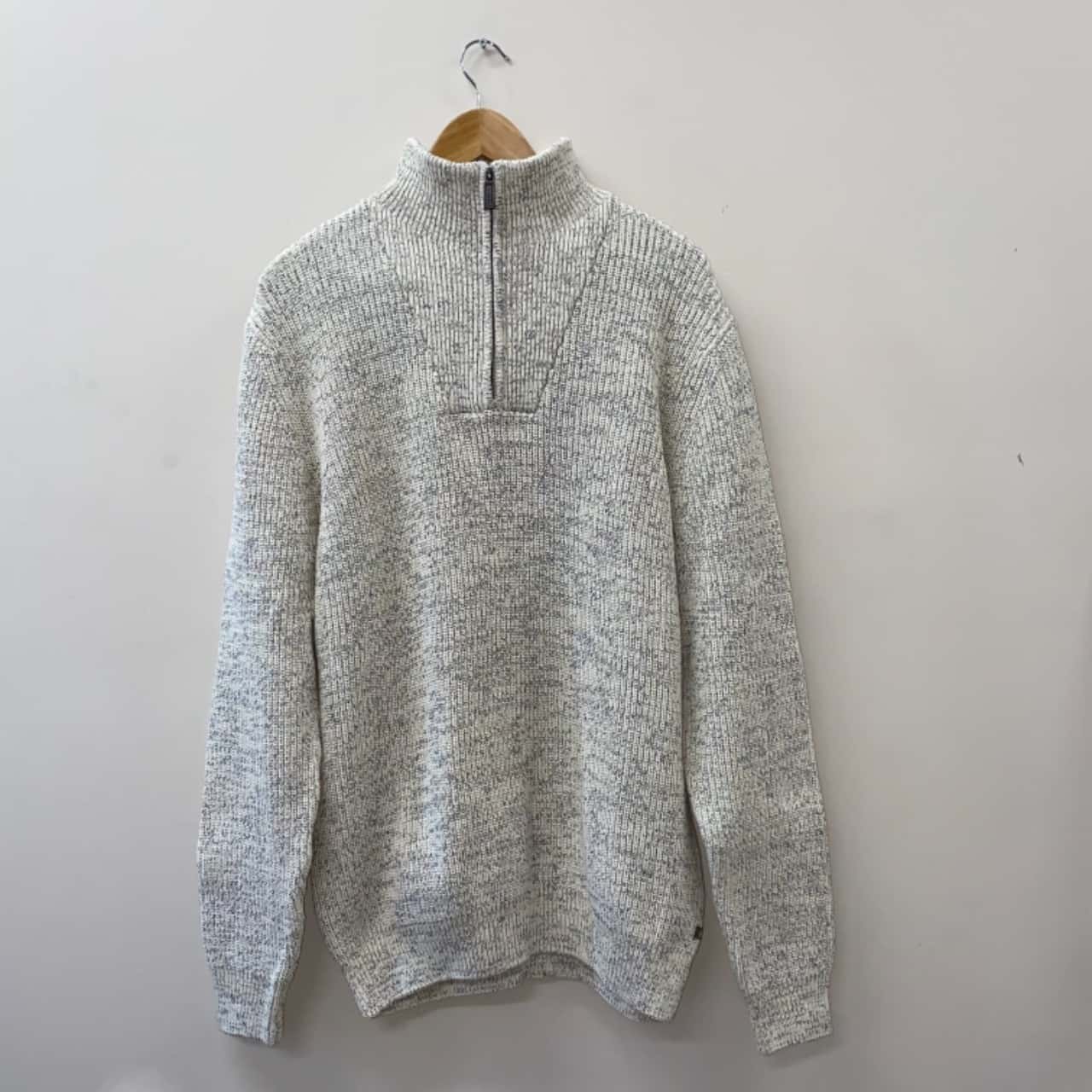 GAZMAN Men's Size L Cream & Navy Blue Half Zip Jumper (s)