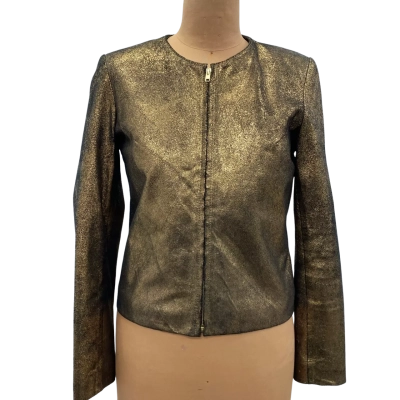 Womens Vintage Leather Jacket Size 8 Gold