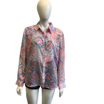 BNWT R.M. Williams Women's Size 16 Long Sleeve Shirt Blue & Pink Pattern