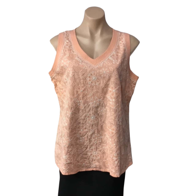 Fabindia Womens approx Size M Pale Orange / White Embroidered Pattern Sleeveless Top 