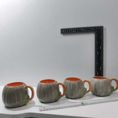 Set of 4 Handmade Pumpkin Style Coffee Mugs 'Sharon 98' Signed Whimsical 