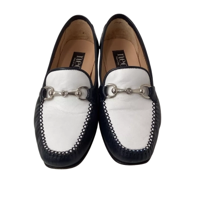 Neo Womens  Size 37.5 ITALIAN LEATHER Loafers Navy Blue / White RRP $295.00