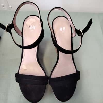 H&M Womens  Size 37 Black H&M Cork Wedge Sandals - H&M size 37