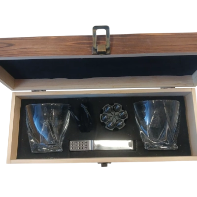  Men's Wooden Gift Box With 2 Glasses and Ice Bullets