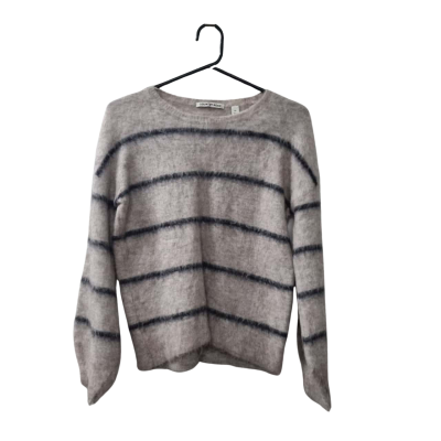 Country Road Women's Size XS Striped Crew Neck Jumper in Light Grey / Navy Blue 
