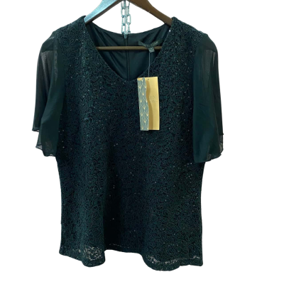 Liz Jordan Women's  Size 14 Short Sleeve Sequin Lace Top Black  