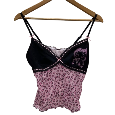 Romwe Womens  Size S Shoestring Strap Top Black  / Pink  