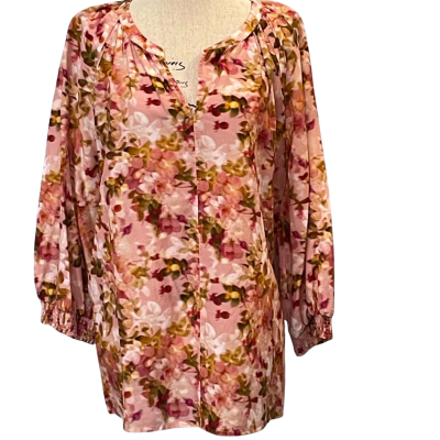 David Lawrence Womens Size L Floral/Long Sleeve Top Brown/Floral/Pink