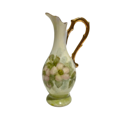 Hand Painted Dogwood Floral Porcelain Ewer Pitcher snd Plate 