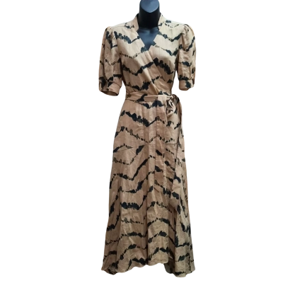 WITCHERY French Linen Chevron Midi Dress in Size 8