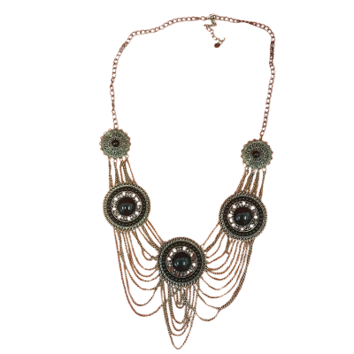  Womens Necklace Black  / Gold / Khaki 