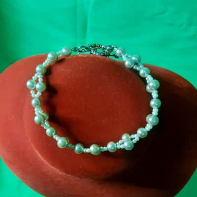  Womens Beaded ladies beaded bracelet featuring faux Pearls and small white beads finished with a silver tone toggle clasp Gold 