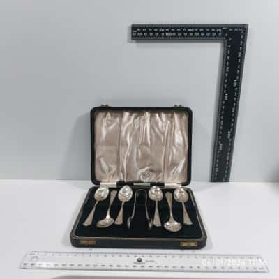 7PCS Made In England Vintage Teaspoon and Sugar Tongs Pitcher EPNSAI