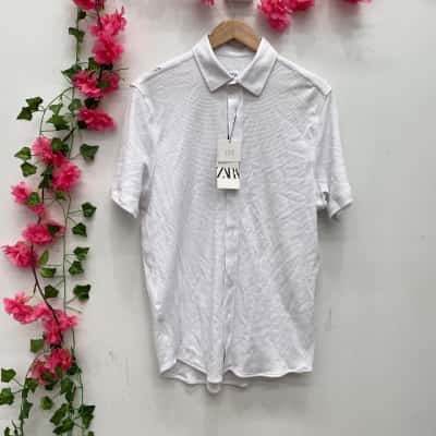 Zara Mens  Size L Short Sleeve Shirt White 