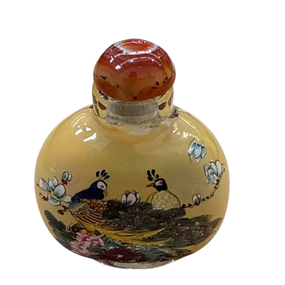 Chinese reverse painted perfume scent glass peacock