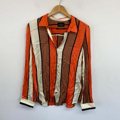 Scotch & Soda Orange Beige Striped Long SLeeve SHirt  Size L 