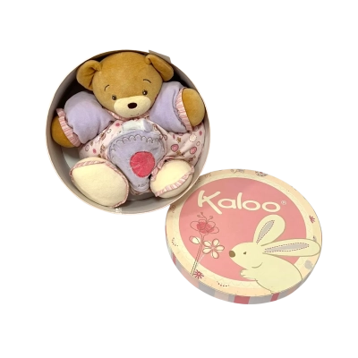 Kaloo Teddy Bear Soft Toy in Round Gift Box – Pink & Lilac