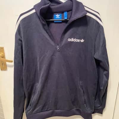 Adidas Unisex  Size L Quarter Zip Jumper Navy Blue / White 
