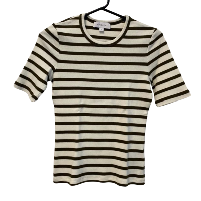 Witchery Womens  Size S Short Sleeve Top Khaki / Striped / White 