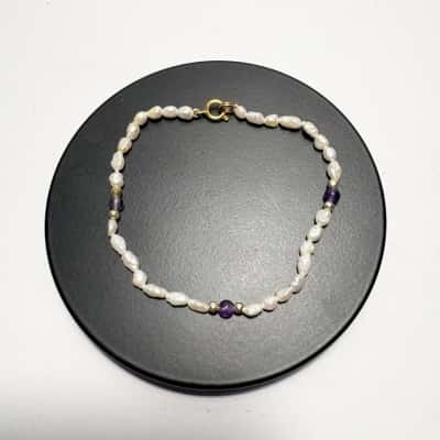 Beautiful Rice Pearl alternating with amethyst Bracelet 