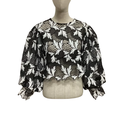 River Island Womens  Size 10 Long Sleeve Lace Top Black  / White 