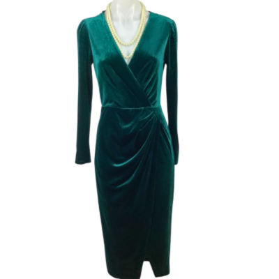 Forever New Evaliah Velvet Wrap Midi Dress - Dark Green Size 8