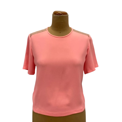 Ginger & Smart Womens  Size 6 Pink  Tee with Gold Metallic Jacquard Trim