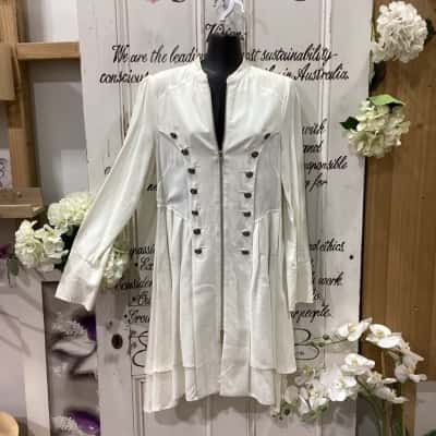 WHITE NERVE BRAND LABEL! BNWT RRP $329.00!! THE WHITE VERVE VICTORY COAT! DOUBLE SIDED BUTTON DETAILED ACCENTS! Womens  Size 12 Blazer Off White 