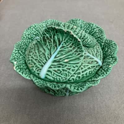 Rare vintage Bordallo Pinheiro, Cabbage design small sauce or sugar pot, Portugal