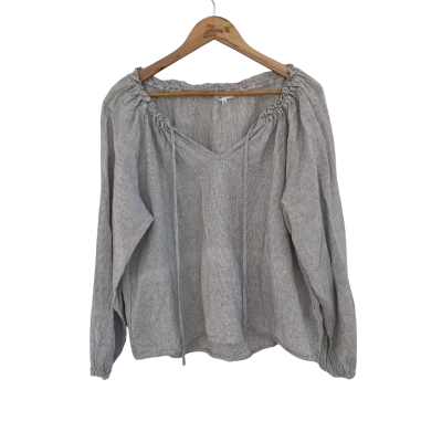 Little Lies Womens  Size 12 Long Sleeve Top / V-Neck Top Black  / Pinstriped / White 