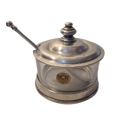 Pewter and glass jam pot/ sugar bowl