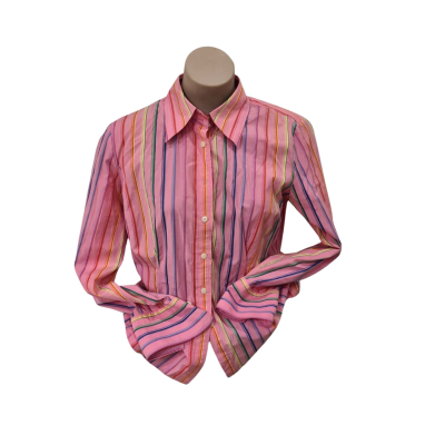 Tommy Hilfiger Womens Size 14 Long Sleeve Shirt Pink Striped 