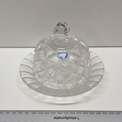 Vintage Bohemia Lead Crystal Domed Butter Cheese Dish Czechoslovakia