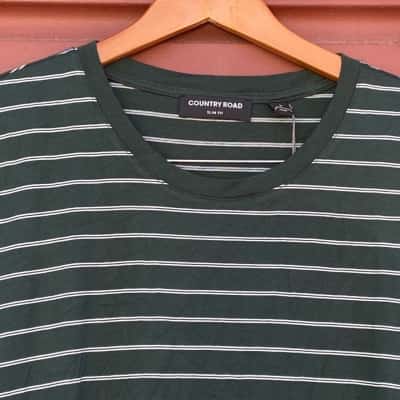 Country Road Mens Size L Emerald Green Crew Striped T-shirt