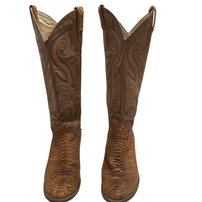 VINTAGE LARRY MAHAN - Western Boot Python Snakeskin & Leather 