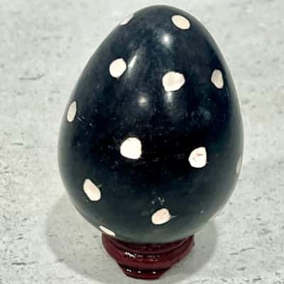 African Black /White Soapstone Egg w/Stand 