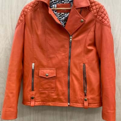  Womens  Size M Leather Jacket Orange 