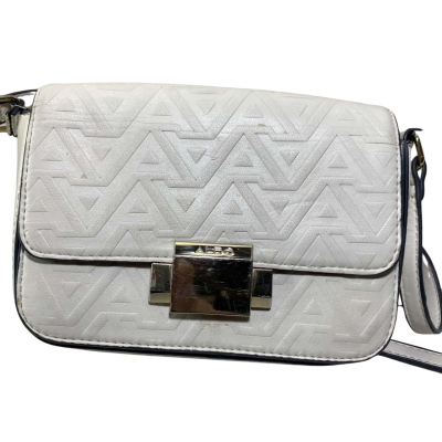 ALDO Womens white Aldo Typha crossbody bag with a monogram pattern and a metallic twist lock closure