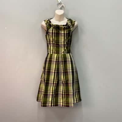 Cue Womens  Size 6 Mini Dress Checked / Cream / Khaki / Purple 
