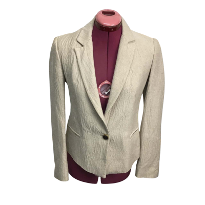 Zara Basic Womens XS  Wool Blend Crinkle Look Collared Jacket
