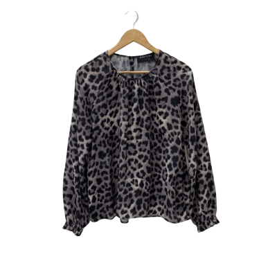 Decjuba Womens  Size 14 Long Sleeve Top Animal print  / Grey  / Black