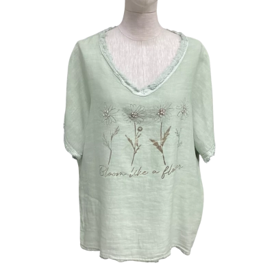  Valerié  Size M Sleeveless Top Green with Gold Floral Appliqué & Diamanté Beading 