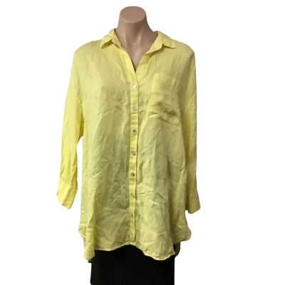 Sussan Womens Size 10 Yellow 100% Linen Long Sleeve Shirt 