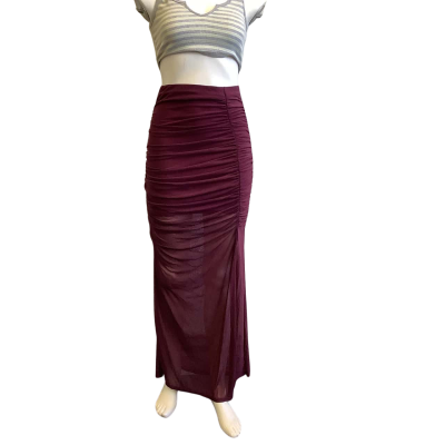 ASOS Women's Size 6 Ruched Mesh Maxi Skirt Maroon 