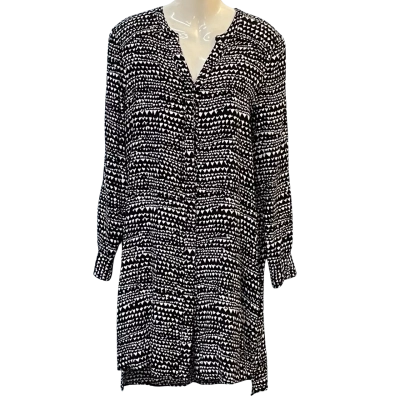 Witchery Womens  Size 14 Long Sleeve Dress Black  / Pattern / White 